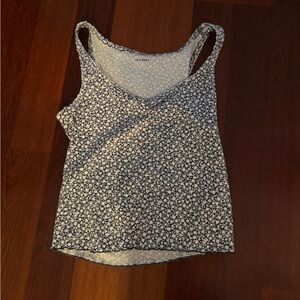 Old Navy Ribbed Cinched Front Navy and White Floral Tank Top
